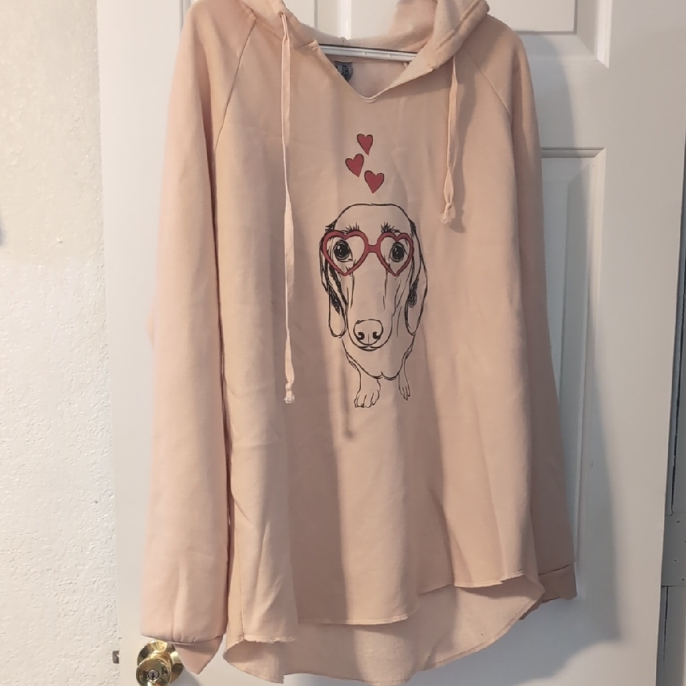Charming Dog Graphic Hoodie - Light Pink